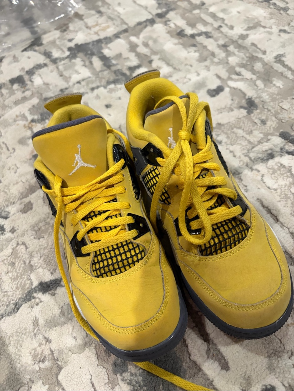 Jordan Kids Yellow and Black Retro 4 Sneakers